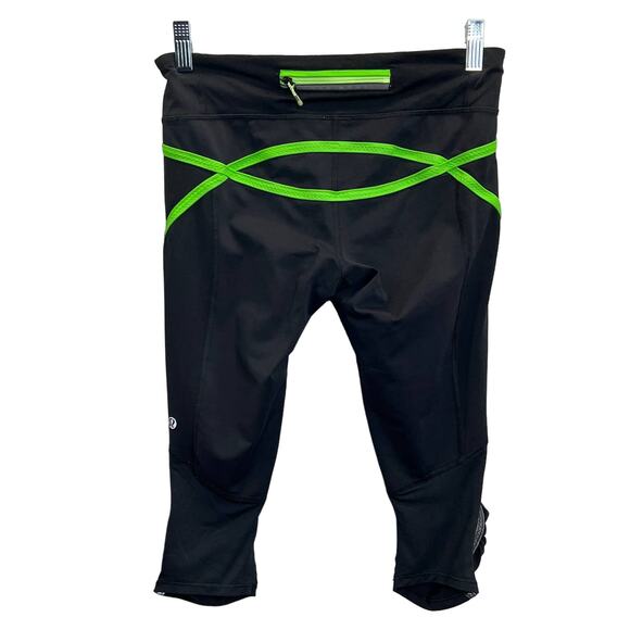 Lululemon Align Cropped Leggings Black Green 6 Zip Pocket Reflective Workout - Picture 4 of 10